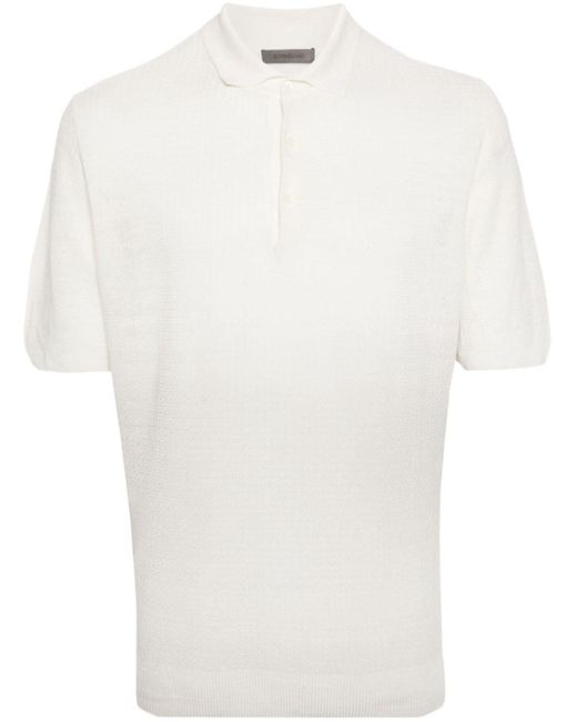 Corneliani White Ribbed-knit Polo Shirt for men