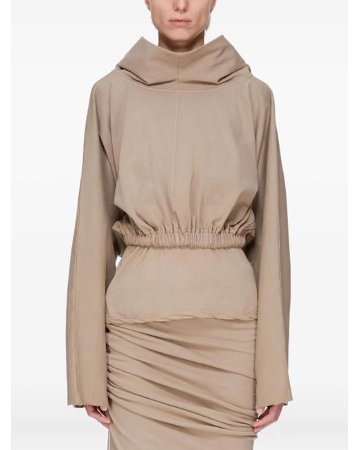 Felpa Con Cappuccio Crop di Rick Owens in Natural