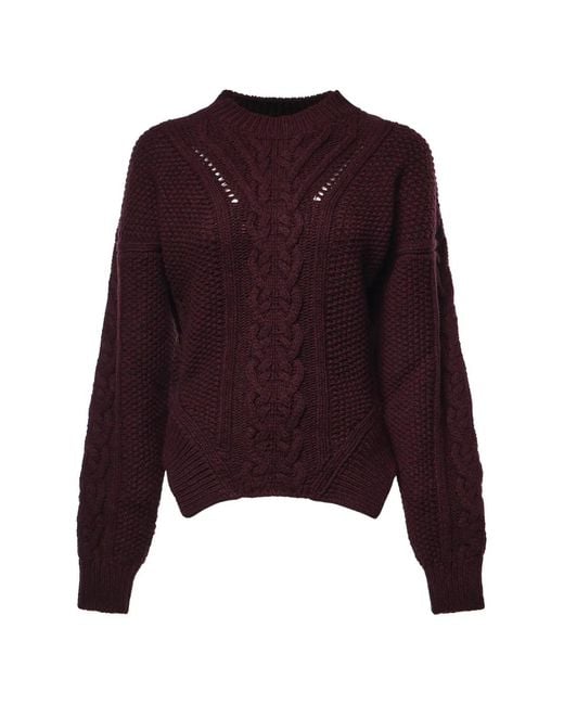 Dondup Purple Cable-Knit Pointelle-Trim Sweater