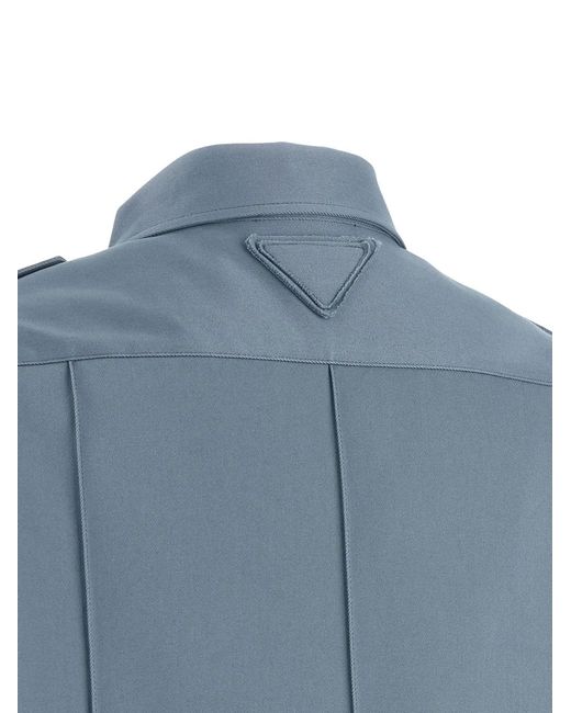 Prada Blue Buttoned Flap-Pocket Shirt