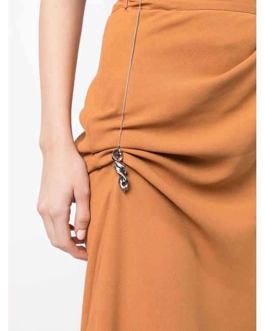 Kiko Kostadinov Orange High-Waisted Ruched Midi Skirt