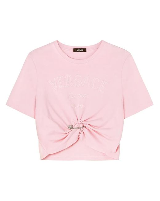 Versace T-Shirt Met Medusa Veiligheidsspeld in het Pink