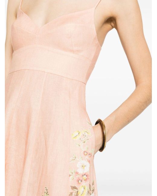 Zimmermann Pink Floral-Print A-Line Linen Dress
