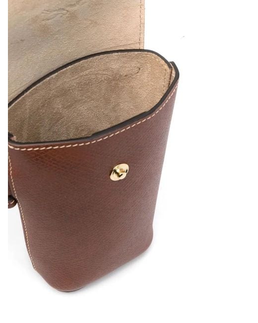 Longchamp Brown Logo-Embossed Leather Phone Case