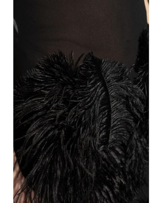 The Attico Black Feather-Trim Midi Dress