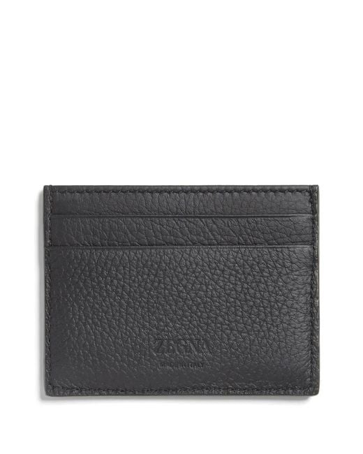Zegna Gray Logo-Patch Leather Card Holder for men