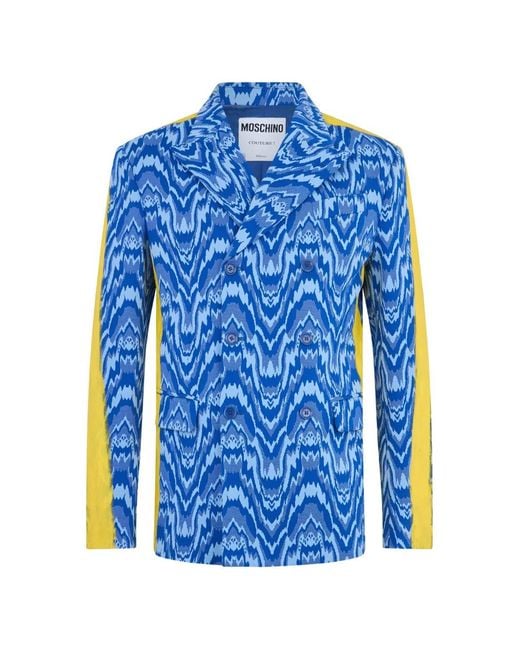 Moschino Blue Double-Breasted Chevron-Print Blazer for men