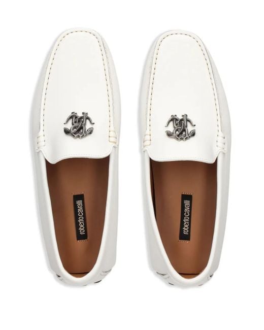 Roberto Cavalli White Leather Loafers for men