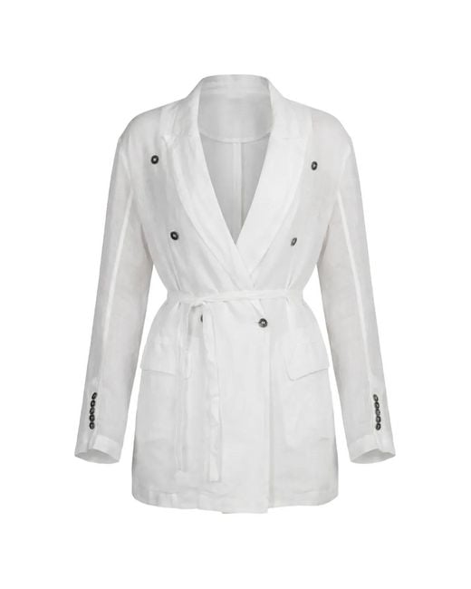 Masnada White Double-Breasted Belted Coat