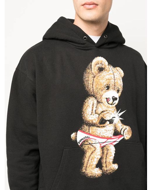 DOMREBEL Black Snap Teddy-Print Pullover Hoodie for men