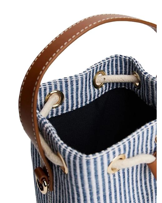Tommy Hilfiger Blue Striped Drawstring Bucket Bag