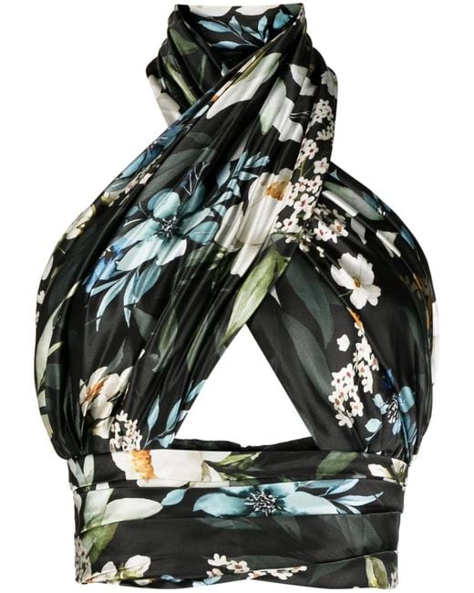 Bambah Black Gardenia Cut-Out Halterneck Top