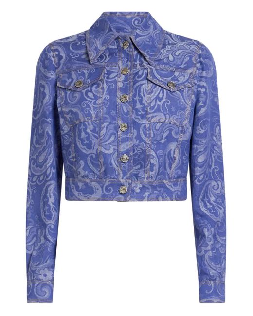 Etro Blue Paisley-Jacquard Denim Jacket
