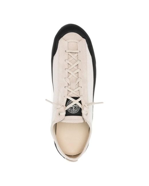 Stone Island White Lace-Up Fastening Sneakers for men