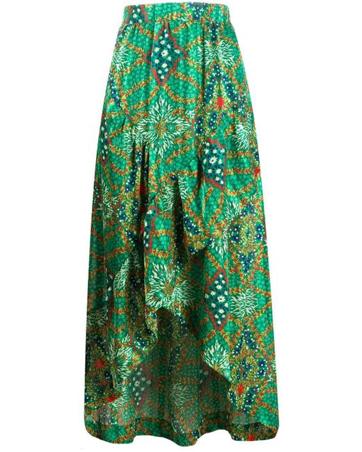 Ba&sh Green Hall Printed Metallic Crepe Midi Skirt