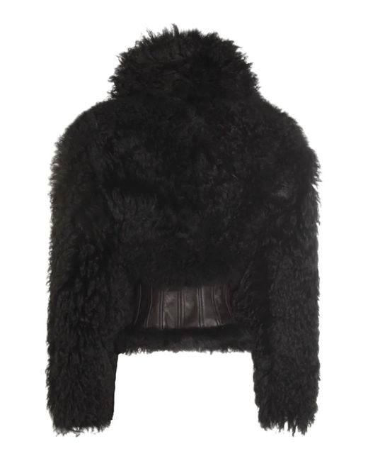 Blumarine Black Leather-Detail Fleece Jacket