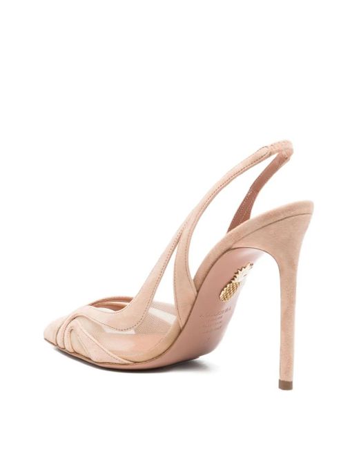 Aquazzura Pink 115Mm Slingback Suede Mesh Pumps