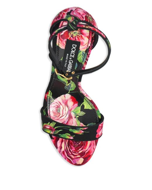 Dolce & Gabbana Black 115Mm Floral-Print Sandals