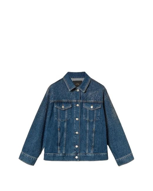 Twinset Blue Denim Jacket With Rhinestones