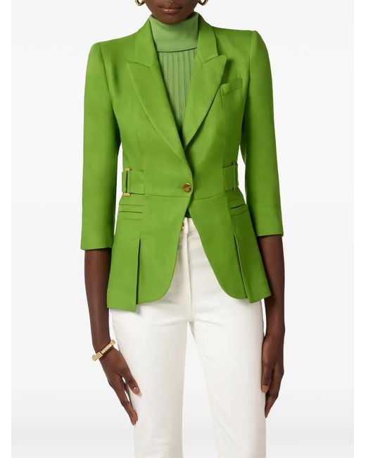 Elisabetta Franchi Green Single Breasted Linen Blend Jacket
