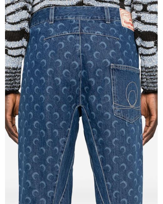 MARINE SERRE Blue Mid-rise Straight-leg Jeans for men