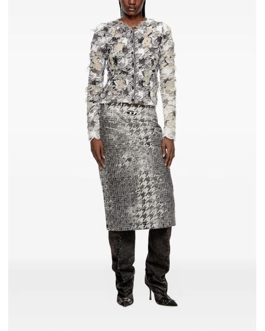 DIESEL White Devoré-Houndstooth-Jacquard Cardigan