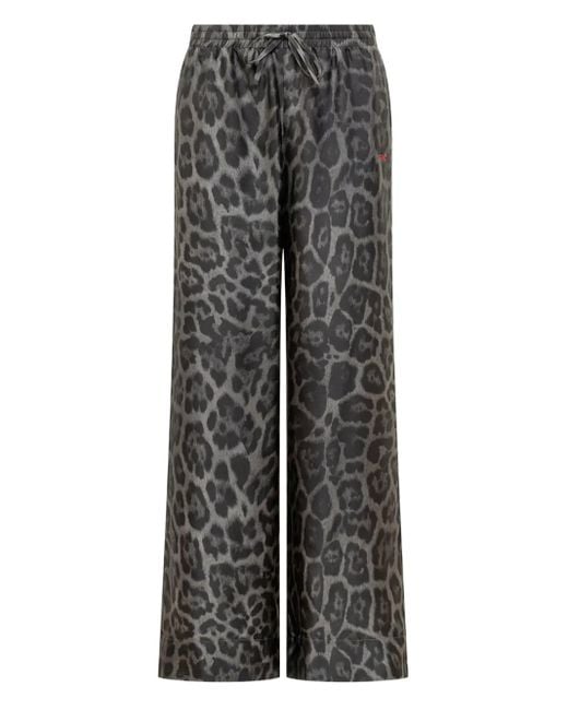 Stella McCartney Gray Leopard Print Silk Trousers With Drawstring Waistband