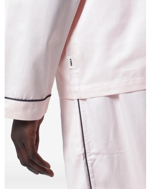 Tekla White Piping-Detail Pajama Shirt for men