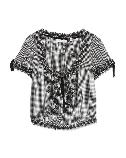 Doen Gray Nera Gingham Cropped Blouse