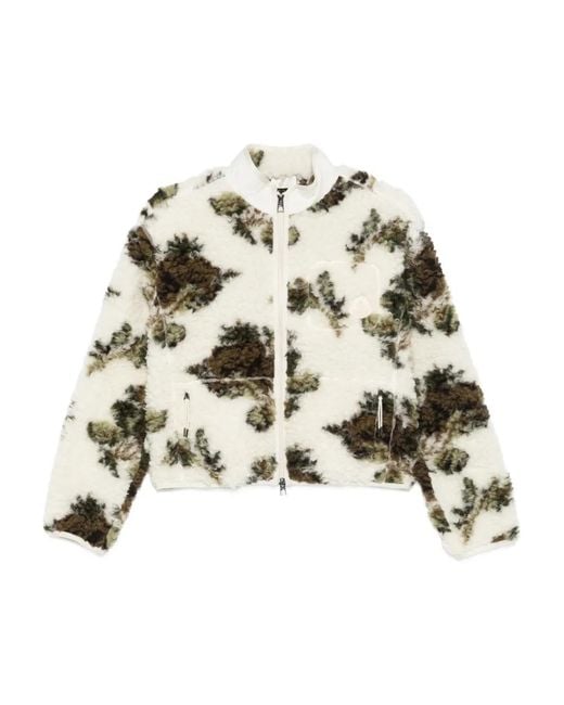 Moncler White Reißverschlussjacke Mit Shearling-Effekt