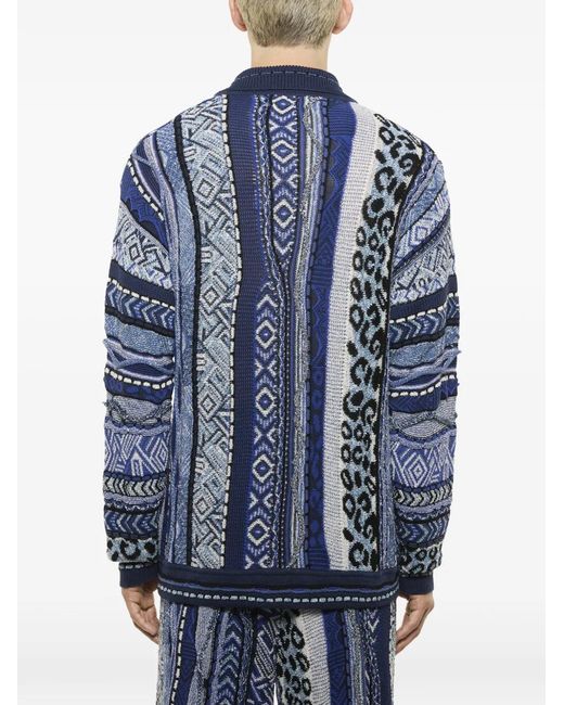 Laneus Blue Patterned Polo Cardigan for men