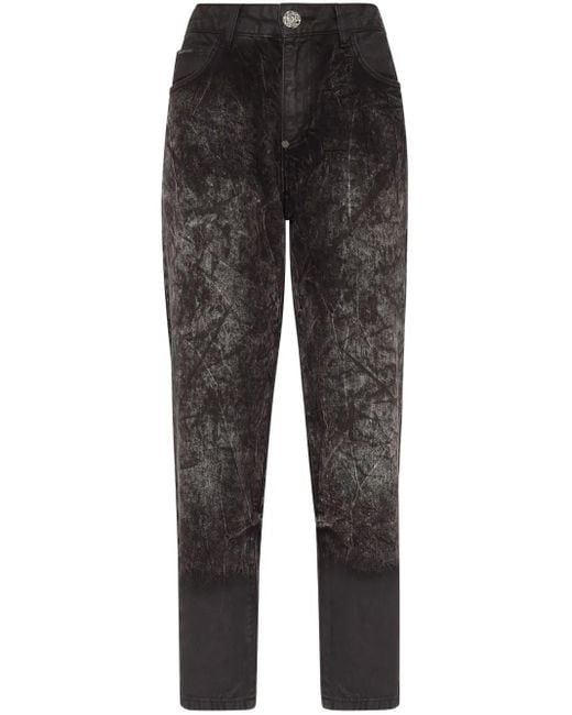 Philipp Plein Gray Distressed-Effect Cropped Jeans