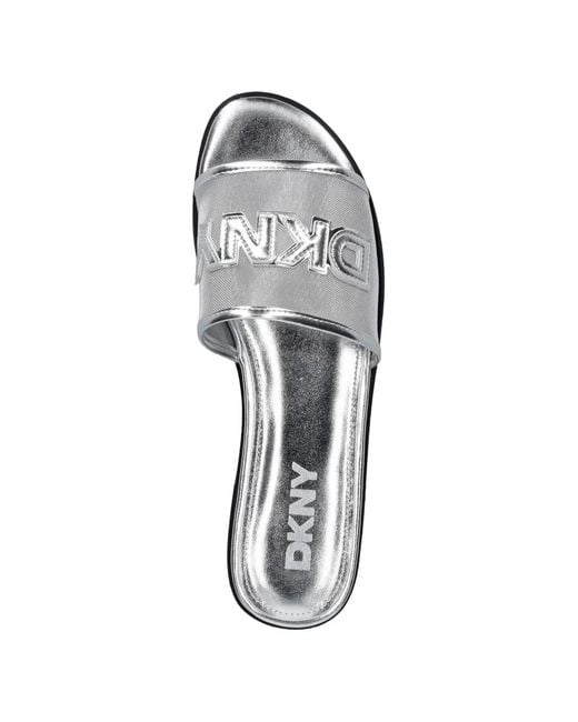 DKNY White Logo-Patch Mesh Sandals