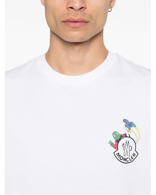 Moncler White Cartoon Logo Graphic T-Shirt for men