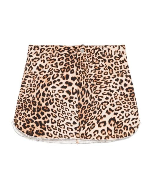 A PAPER KID Natural Leopard-Print Mini Skirt