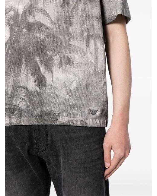 Emporio Armani Gray Palm Tree-print Cotton T-shirt for men