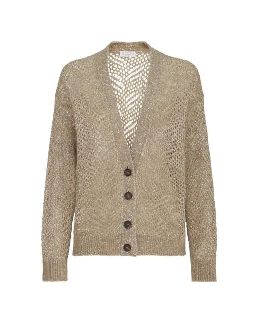 Brunello Cucinelli Natural Dazzling Abstract-Leaf Cardigan