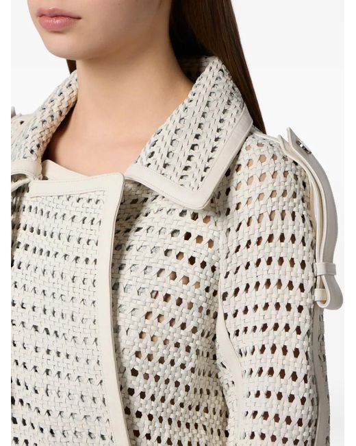 Philipp Plein White Weaved Leather Trench Coat