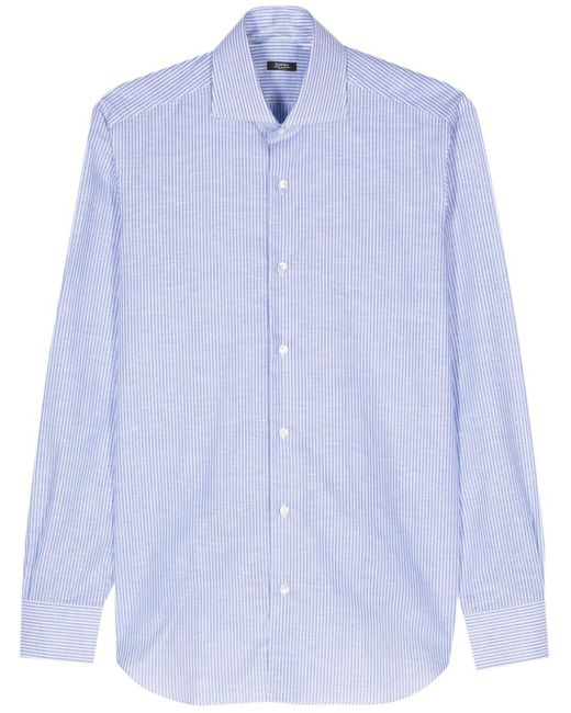 Barba Napoli Blue Striped Linen Cotton Shirt for men