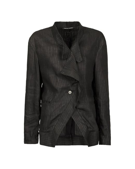 Hannes Roether Black Blazer Drapé À Fines Rayures