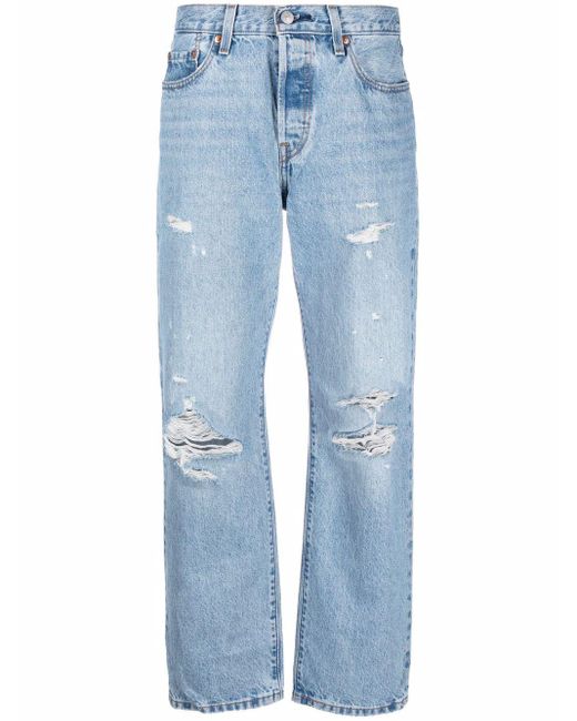 Levi's Denim 90's 501 Distressed Straight Leg Jeans in Blue | Lyst UK