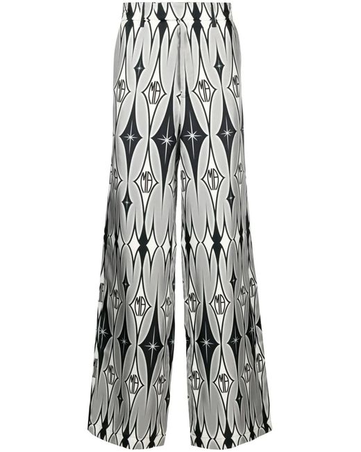 Amiri White Graphic-Print Wide-Leg Silk Trousers for men