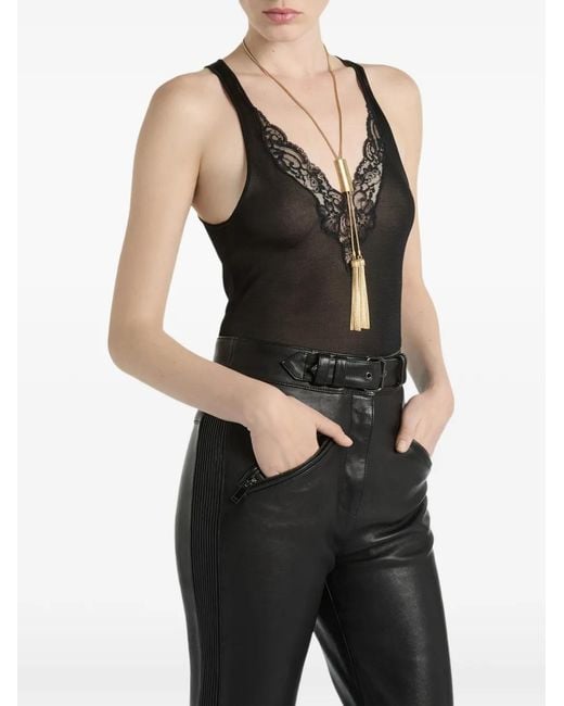 Balmain Black Knit Vest Top With Lace