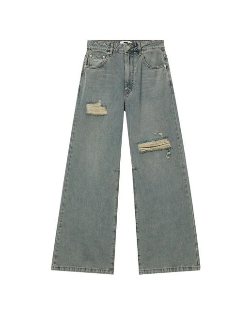 Izzue Gray Distressed Wide-Leg Jeans