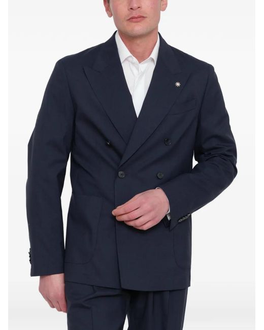 Manuel Ritz Blue Double-Breasted Peak-Lapel Suit for men