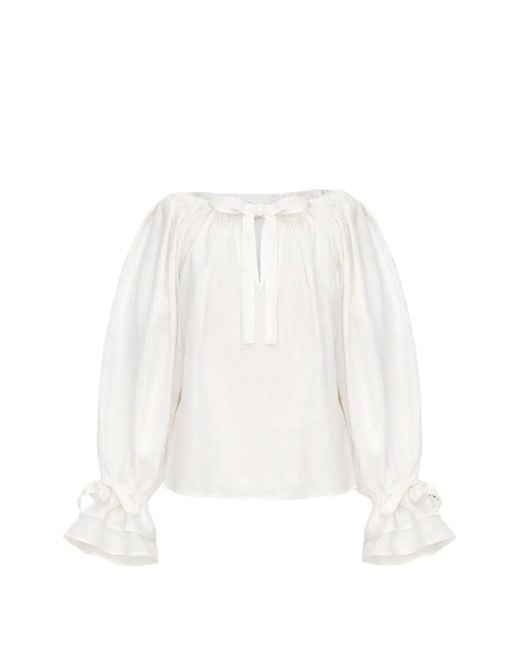 Sleeper White Cha-Cha Billowy-Sleeves Blouse