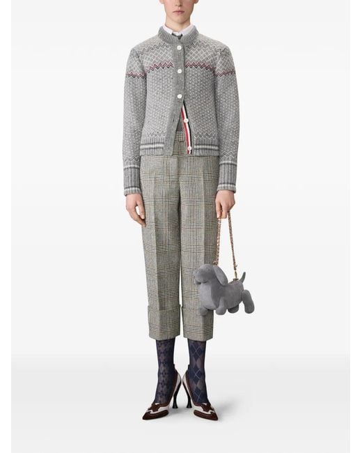 Thom Browne Gray Fair Isle Jacquard Donegal Cropped Cardigan