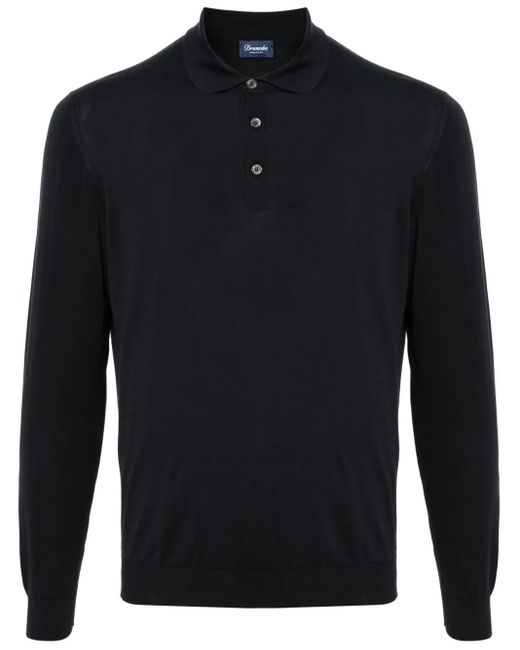 Drumohr Blue Fine-Knit Polo Shirt for men