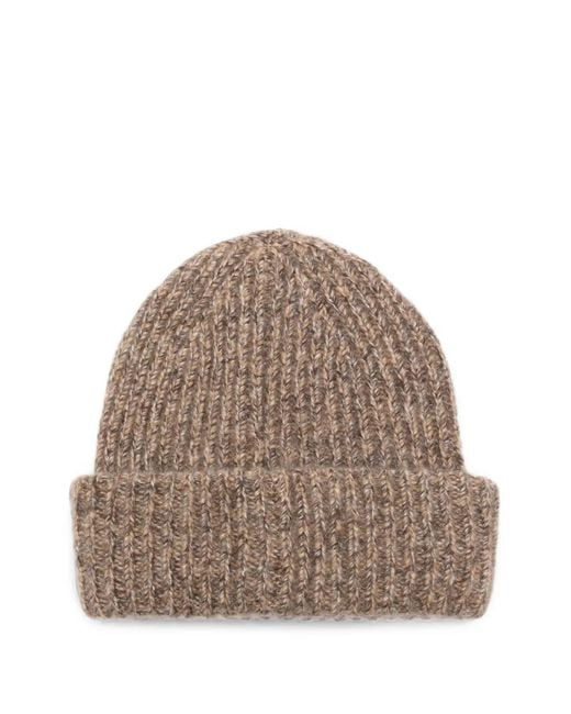 Soft Goat Brown Marled Ribbed-Knit Beanie Hat