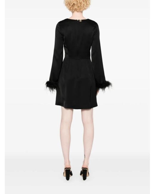 Twinset Black Feather-Trim Satin Mini Dress